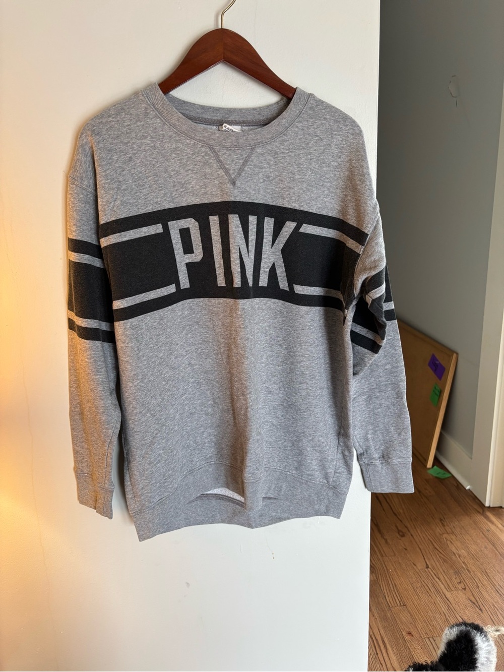 PINK Victoria's Secret Gray Crewneck with Black Logo Band